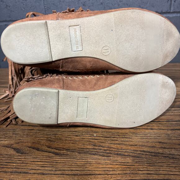 Mossimo Supply Co Fringe Suede Moccasin Boots Women’s 11 Tan Faux Fur Lined - Picture 6 of 8